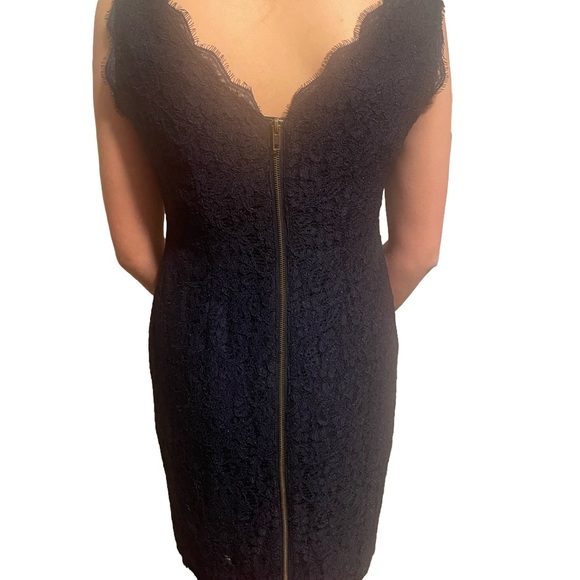 Adriana Papell Navy Eyelash Lace Cocktail Dress - Picture 4 of 4